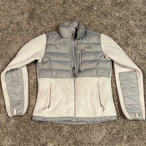North Face White Jacket with Gray Puffer Around Collar